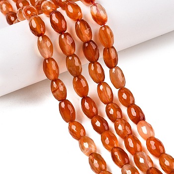 Natural Agate Beads Strands, Faceted, Oval, Dyed, Chocolate, 10.5~12x7.5~8mm, Hole: 1mm, about 32pcs/strand, 14.57~15.2''(37~38cm)