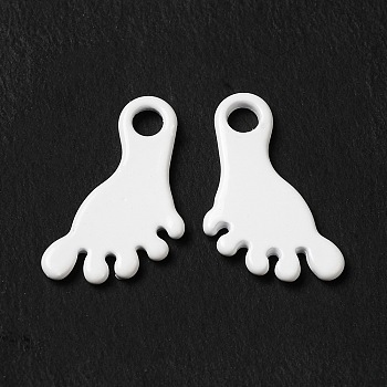 Spray Painted 201 Stainless Steel Charms, Footprint Charm, White, 12x8x1mm, Hole: 1.8mm