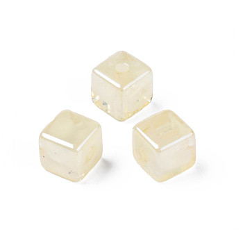 Transparent Acrylic Beads, Imitation Gemstone Style, Cube, Light Goldenrod Yellow, 13.5x13.5x13.5mm, Hole: 3.5mm