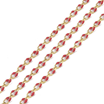 Ion Plating(IP) 304 Stainless Steel Dapped Chains, with Enamel with Spool, Unwelded, Cerise, 8.5x4x1.5mm