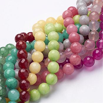 Natural White Jade Gemstone Bead Strands, Dyed, Faceted Round, Mixed Color, 10mm, Hole: 1mm, about 38pcs/strand, 15.5 inch