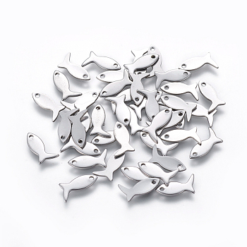 201 Stainless Steel Charms, Fish, Stainless Steel Color, 12x6x1mm, Hole: 1mm