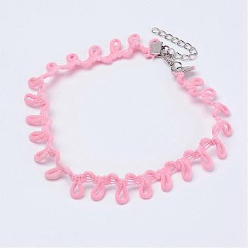 Cloth Gothic Choker Necklaces, with Iron Finding, Platinum, Pink, 11.4 inch(29cm)