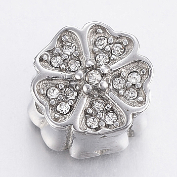 304 Stainless Steel Rhinestone Beads, Flower, Stainless Steel Color, 10x8.5mm, Hole: 2mm