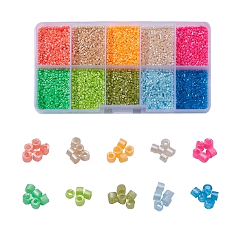 8000Pcs 10 Colors Fluorescent Color Glass Bugle Beads, Seed Beads, Baking Paint, Round Hole, Mixed Color, 1.5~2x1~2mm, Hole: 0.8mm, 1000pcs/color