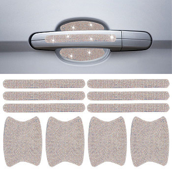 10Pcs 2 Style Car Door Handle Bling Rhinestones Stickers, Door Handle Scratch Cover Guard Protective Film Pad, Crystal AB, 78~139x15~95.5x1.5mm