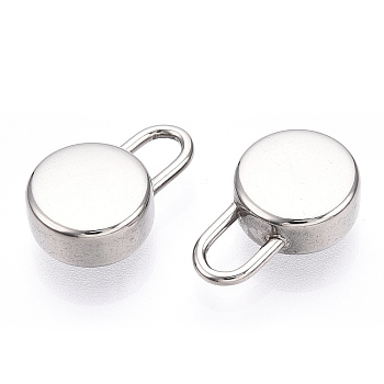 304 Stainless Steel Pendants, Manual Polishing, Flat Round Padlock Charms, Stainless Steel Color, 15.5x10x5mm, Hole: 3x4mm