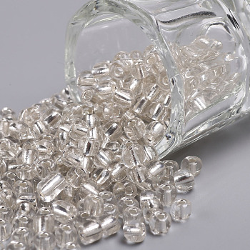 6/0 Glass Seed Beads, Silver Lined Round Hole, Round, White, 4mm, Hole: 1.5mm, about 6639 pcs/pound