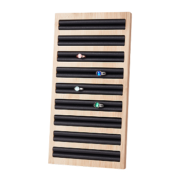 9-Slot Bamboo Ring Organizer Display Trays, with Imitation Leather Inside, Rectangle, Black, 28x15x1.7cm