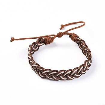 Korean Waxed Polyester Cord Braided Bracelets, with Waxed Cotton Cords, Coffee, 2-3/8 inch~3 inch(6.2~7.5cm)