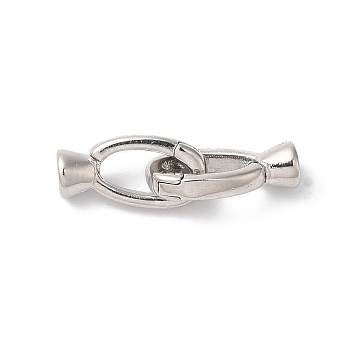 Brass Fold Over Clasps, Oval, Platinum, 22mm, Hole: 2x0.8mm