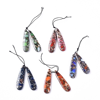 Natural Mixed Gemstone Pendants, for Jewelry Making, Teardrop, 45~45.5x12~12.5x4~4.5mm, Hole: 1mm