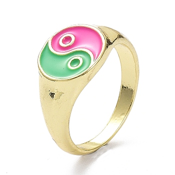 Yin Yang Pattern Alloy Enamel Finger Rings, Open Rings, Light Gold, Colorful, 2.5~11mm, US Size 7 1/4(17.5mm)