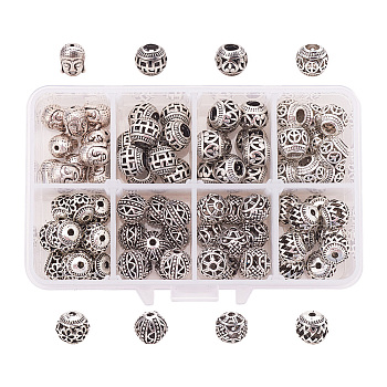 Jewelry Finding Sets, with Tibetan Style Alloy Beads and Tibetan Style Alloy European Beads, Antique Silver, 10~11x9~11x8~11mm, Hole: 2~5mm