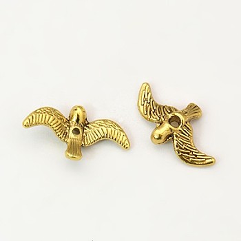 Tibetan Style Alloy Beads, Lead Free and Cadmium Free& Nickel Free, Bird, Antique Golden, 17x10x2mm, hole: 1mm