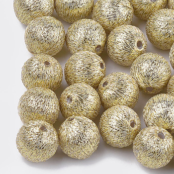 Polyester Thread Fabric Covered Beads, with ABS Plastic Inside, Round, Light Khaki, 14x15mm, Hole: 2mm
