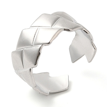 304 Stainless Steel Rhombus Open Cuff Ring for Women, Stainless Steel Color, Inner Diameter: 17mm