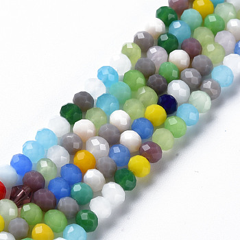 Faceted Glass Beads Strands, Imitation Jade, Rondelle, Colorful, 4x3.5mm, Hole: 0.9mm, about 124~128pcs/strand, 16.93 inches(43cm)