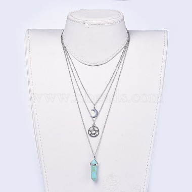 Bullet Synthetic Turquoise Pendant Tiered Necklaces(NJEW-JN02457-06)-6