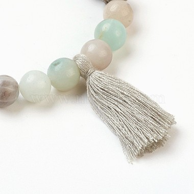 Natural Flower Amazonite and Lava Rock(Dyed) Beads Stretch Charm Bracelets(BJEW-JB03728-02)-2