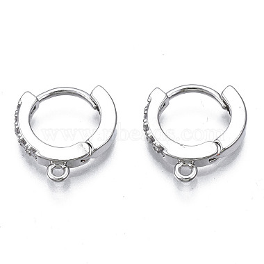 Platinum Clear Brass+Cubic Zirconia Huggie Hoop Earring Findings