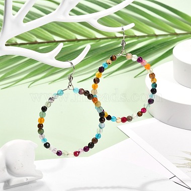 Natural Agate Beads Big Ring Dangle Earrings for Girl Women(EJEW-JE04652)-3