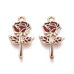 Alloy Enamel Pendants, Rack Plating, Flower Charms, Golden, Red, 22x12x1mm, Hole: 1.6mm(ENAM-T022-86A-G)