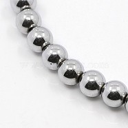Non-magnetic Synthetic Hematite Beads Strands, Round, Silver Plated, 5mm, Hole: 1mm, about 105pcs/strand, 15.7 inch(G-K036-5mm-06)