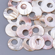 Shell Pearl Pendants, Flat Round, Seashell Color, 35x4mm, Hole: 1mm(SSHEL-S261-02)