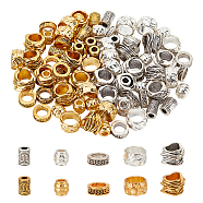 100Pcs 10 Style Tibetan Style Alloy Beads, Large Hole Beads, Rondelle & Tube & Barrel, Antique Silver & Antique Golden, 8~13x4~15mm, Hole: 3.5~8mm, 10pcs/style(FIND-NB0002-99)