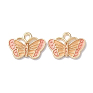 Alloy Enamel Pendants, Golden, Butterfly Charm, Pink, 13x17.5x1.5mm, Hole: 2mm(ENAM-O001-10B-G)