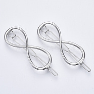 Alloy Hollow Geometric Hair Pin, Ponytail Holder Statement, Hair Accessories for Women, Cadmium Free & Lead Free, Infinity, Platinum, 53x20mm, Clip: 65mm long(X-PHAR-N005-001P)