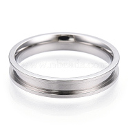201 Stainless Steel Grooved Finger Ring Settings, Ring Core Blank, for Inlay Ring Jewelry Making, Stainless Steel Color, Inner Diameter: 19mm(RJEW-TAC0017-4mm-03A)