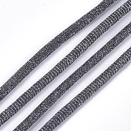 Glitter Cords, Nylon Covered with PU Leather Cords, Gray, 5.5~6x3mm, about 54.68 yards(50m)/bundle(LC-S018-04G)