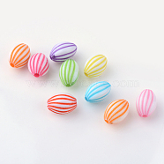 Craft Style Acrylic Corrugated Beads, Oval, Mixed Color, 11x8x7.5mm, Hole: 2mm(X-SACR-S838-M)