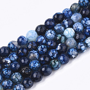 Natural Crackle Agate Beads Strands, Dyed, Faceted, Round, Dark Blue, 6mm, Hole: 1mm, about 63pcs/strand, 14.5 inch(G-T119-01A-01)