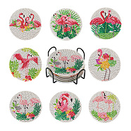 DIY Flamingo Theme Diamond Painting Acrylic Cup Mat Kits, with Cork, Coster Holder, Resin Rhinestones, Diamond Sticky Pen, Tray Plate and Glue Clay, Mixed Color, 100x2mm(DIY-TAC0023-29)