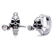 316 Stainless Steel Skull with Rose Hoop Earrings for Men Women, Antique Silver, 13x13.5x17mm, Pin: 0.9mm(EJEW-SZ0001-94)