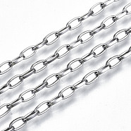 304 Stainless Steel Paperclip Chains, Drawn Elongated Cable Chains, with Spool, Unwelded, Stainless Steel Color, 5.5x3x1mm, about 82.02 Feet(25m)/roll(CHS-S008-002P)