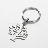 Stainless Steel Life of Tree Keychain, Stainless Steel Color, 60mm(KEYC-JKC00047-02)