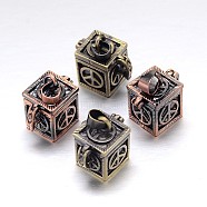 Cube with Peace Sign Pattern Rack Plating Brass Prayer Box Pendants, Wish Box, Nickel Free, Mixed Color, 18x12x17mm, Hole: 5x3mm(KK-L101-15-NF)