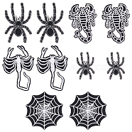 10Pcs 5 Style Halloween Spider/Scorpion/Web Computerized Embroidery Cloth Iron on/Sew on Patches, Costume Accessories, Appliques, Black, 67~85x43~95x1~1.5mm, 2pcs/style(PATC-FG0001-78)