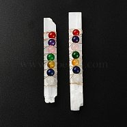Chakra Jewelry, Natural Selenite Home Decorations, with Brass Wire Wrapped and Natural Gemstone Round Beads, Rectangle, 80~110x10~15x5~8mm, Round: 8~9mm(G-YW0001-23A)