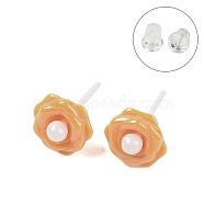 Hypoallergenic Bioceramics Zirconia Ceramic Stud Earrings, No Fading and Nickel Free, Flower, Orange, 9x9mm(EJEW-C111-02B)