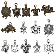 Sea Turtle Tibetan Style Alloy Pendants, Mixed Color, 16~34.5x11.5~27x2.5~6mm, Hole: 1.5~2.7mm(PALLOY-SC0004-21)