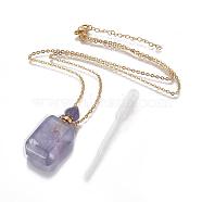 Natural Fluorite Openable Perfume Bottle Pendant Necklaces, with Stainless Steel Cable Chain and Plastic Dropper, Bottle, Golden, 19.21 inch(50.6cm), Bottle Capacity: 0.15~0.3ml(0.005~0.01 fl. oz), 2mm(G-K295-B-G)