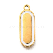 304 Stainless Steel Pendants, Oval Charms, with Black Plastic Imitation Shell, Ion Plating(IP), Golden, 18.5x6.5x1.3mm, Hole: 1.6mm(STAS-Q348-04A-G)