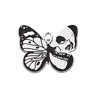 Alloy Enamel Pendants, Platinum, Butterfly with Skull Charm, 23x28mm(ENAM-CJC0017-02P-01)