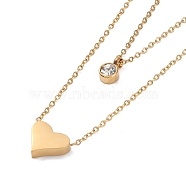 Ion Plating(IP) 304 Stainless Steel Cable Necklaces, Heart & Flat Round with Rhinestone Pendant Necklaces for Women, Real 18K Gold Plated, 15.94 inch(40.5cm)(NJEW-G081-08G)