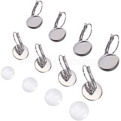 80Pcs 4 Style 304 Stainless Steel Leverback Earring Findings, with Teardrop Setting for Cabochon, Stainless Steel Color, 20pcs/style(STAS-UN0024-46)